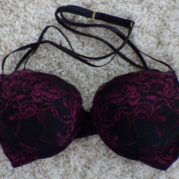 La Sensa Hello Sugar Women's Padded Underwire Push-up Bra 36C Black Red Lace - Picture 1 of 9